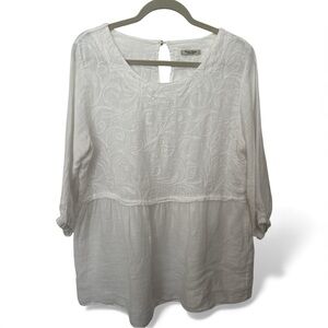 Alessia Pacini Made in Italy Linen Babydoll Top with Cotton Embroidery Size L